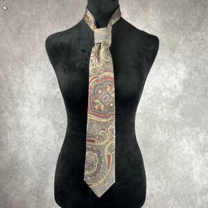 Vintage Bench Mark Necktie Red Grey Paisley Design Silky Thick Mens Tie Made USA